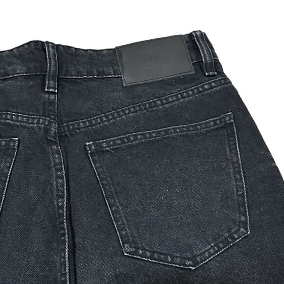 Zara Black Wide Leg Raw Hem High Waisted Button Fly Denim Mom Jeans - Picture 7 of 7